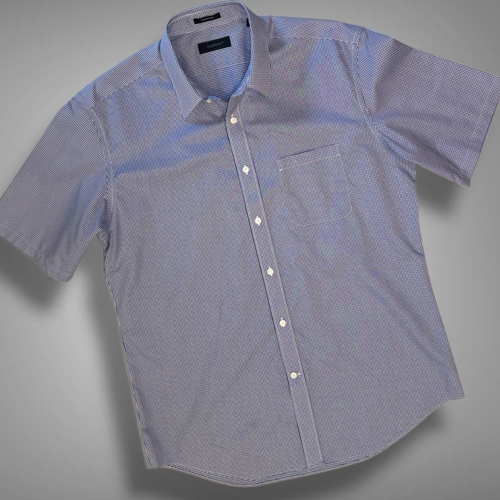 Durban Wrinkle-Free Dress Shirt Men’s XL Blue Micro Check Pattern Made in Japan